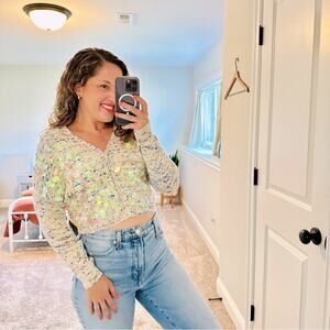 Anthropologie Poppy + Pima Wool Sequin Butterfly Embellished Cardigan XS